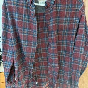 Men's Plaid Button-Down Shirt - Burgundy and Blue